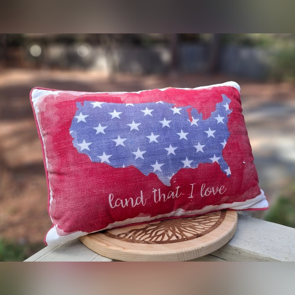 Primitives By Kathy Land That I Love 2 Sided Patriotic Stars Stripes USA Pillow